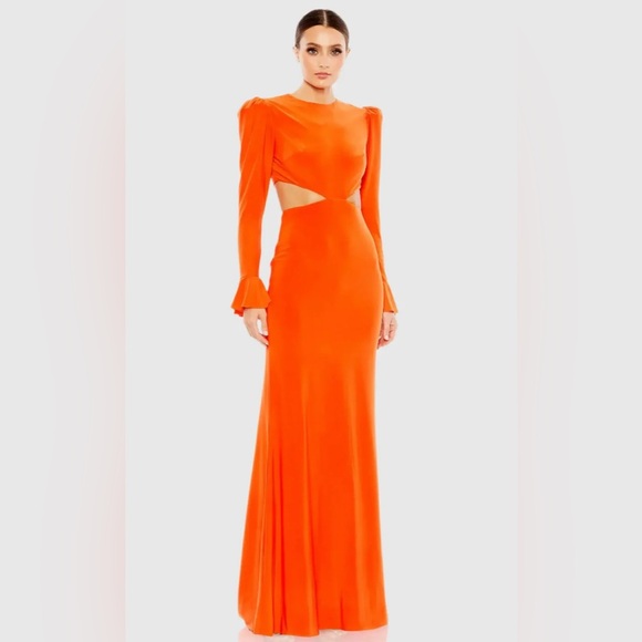 Mac Duggal Bold Orange Long Sleeve Gown - Picture 1 of 3